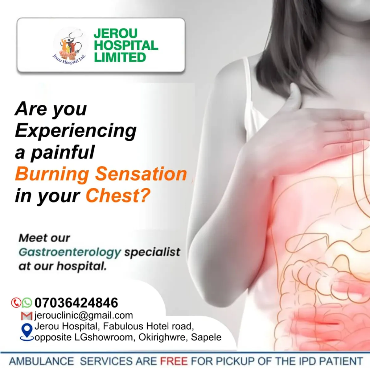 Jerou hospital flyer providing info of when to see a gastroentrologist